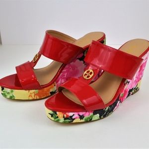 Iman Red Floral Wedge Shoe